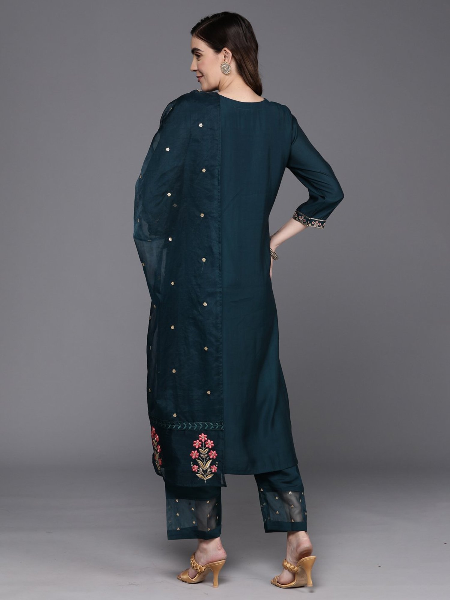 Indo Era Blue Embroidered Kurta Pant Set With Dupatta