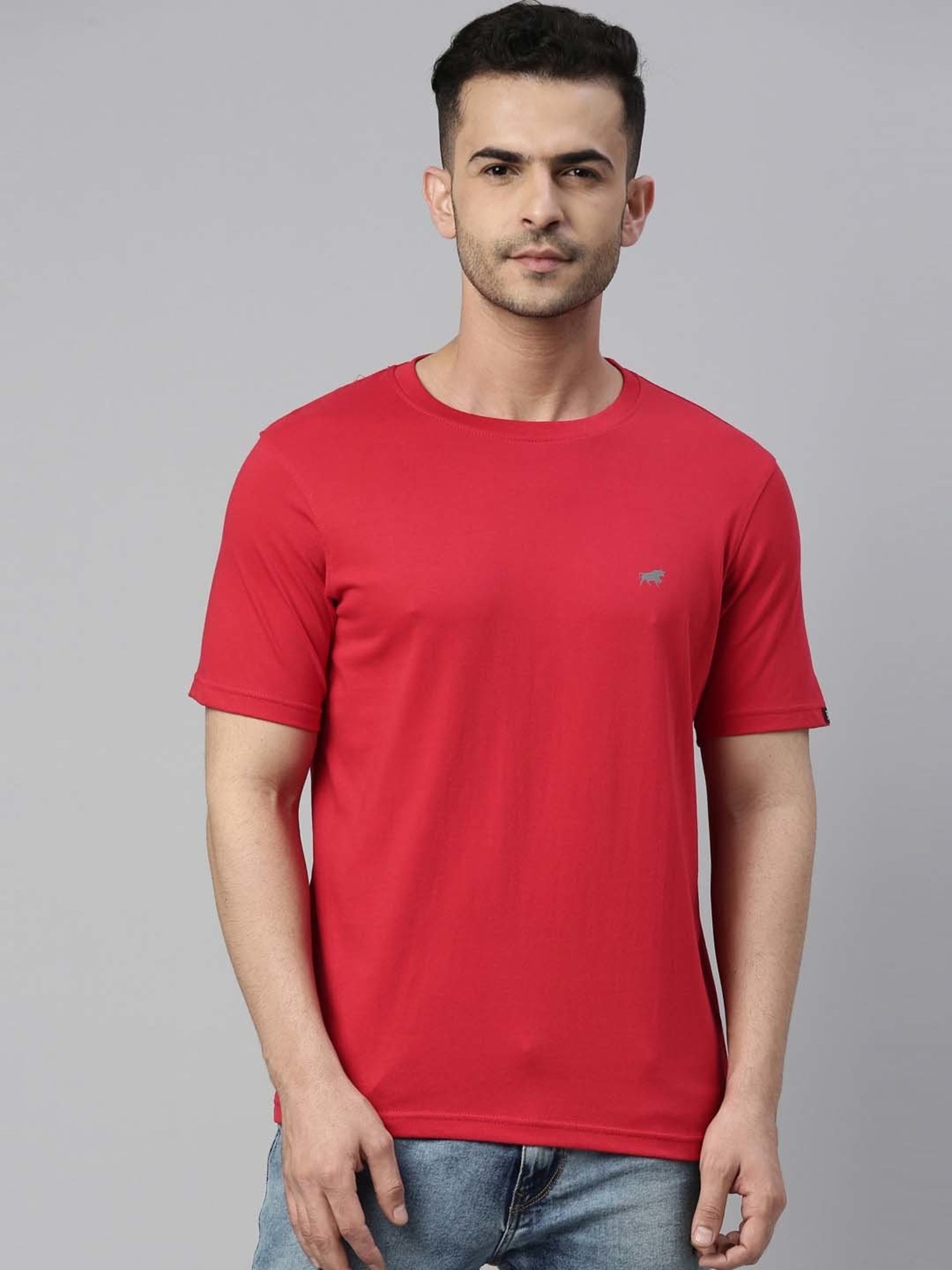 Bushirt Red Regular Fit Cotton Crew T-Shirt