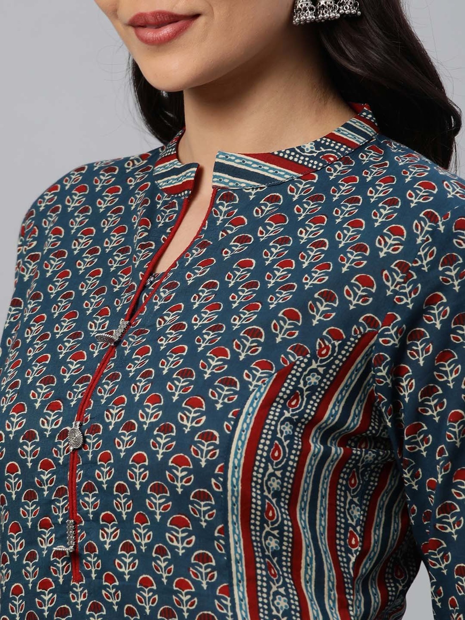Kami Kubi Blue Cotton Printed A Line Kurta