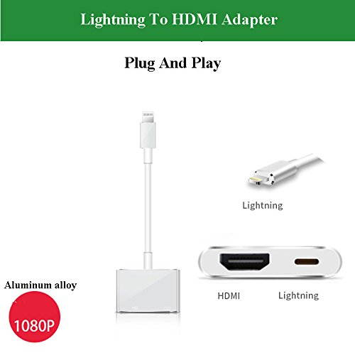 Lighting to HDMI Adapter Cable, Lightning Digital AV Adapter for iPhone X/8/7/6/5 Series, Pad Air/mini/Pro, HDTV Adapter 1080P (Support IOS 11 - Lightning port must be connected)