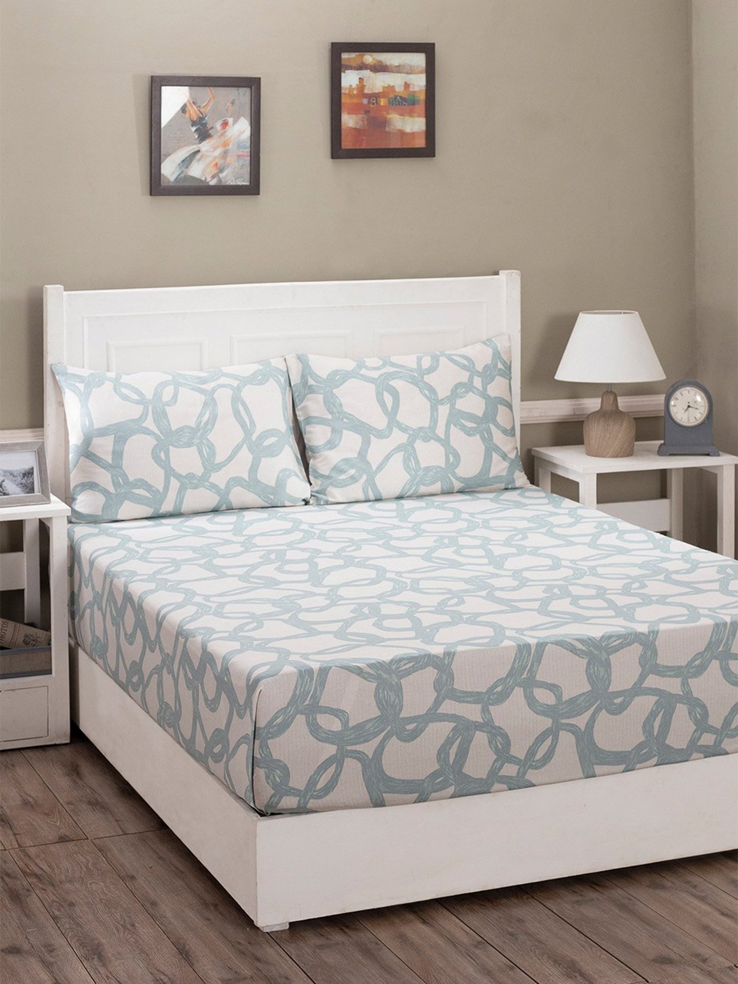 Maspar Green 210 TC Cotton Double Bed Sheet with 2 Pillow Covers