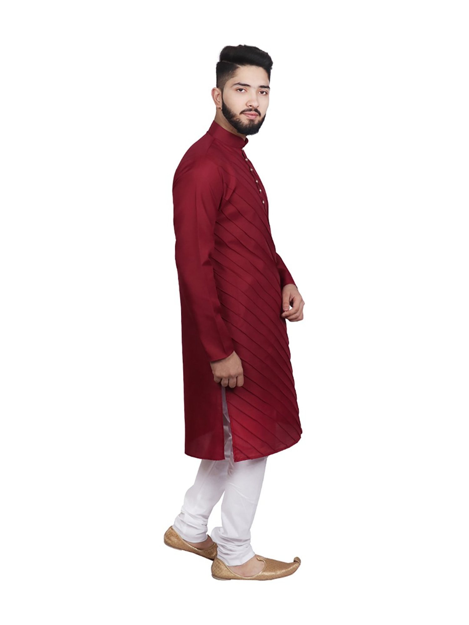 SG LEMAN Maroon Regular Fit Striped Kurta Set