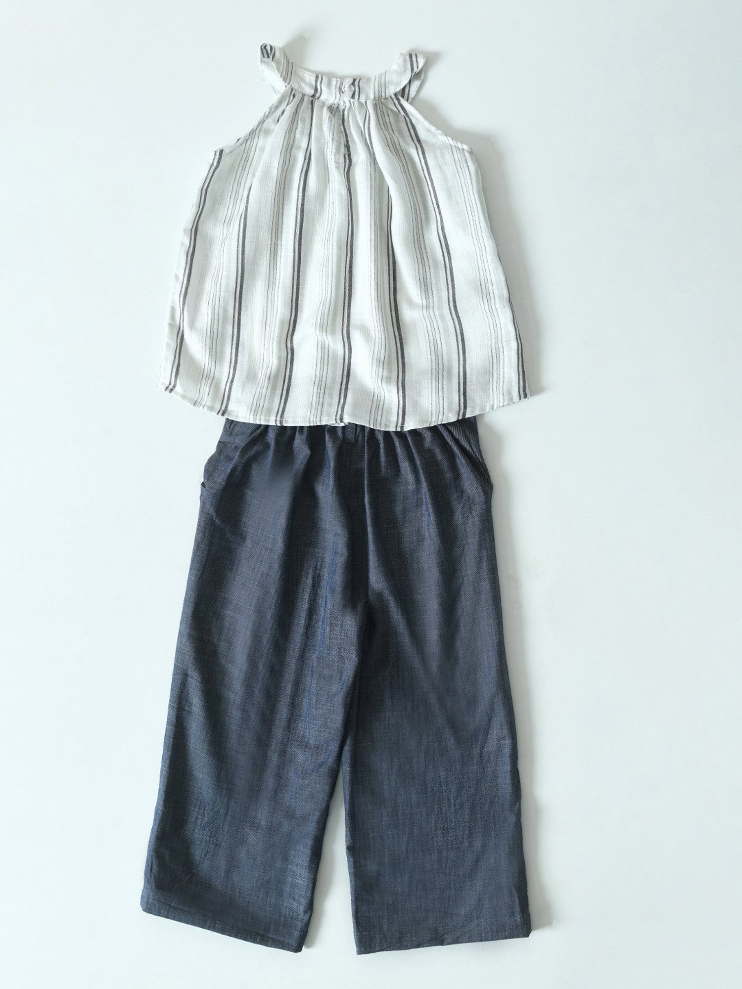 Bella Moda Kids White & Grey Striped Top With Pants