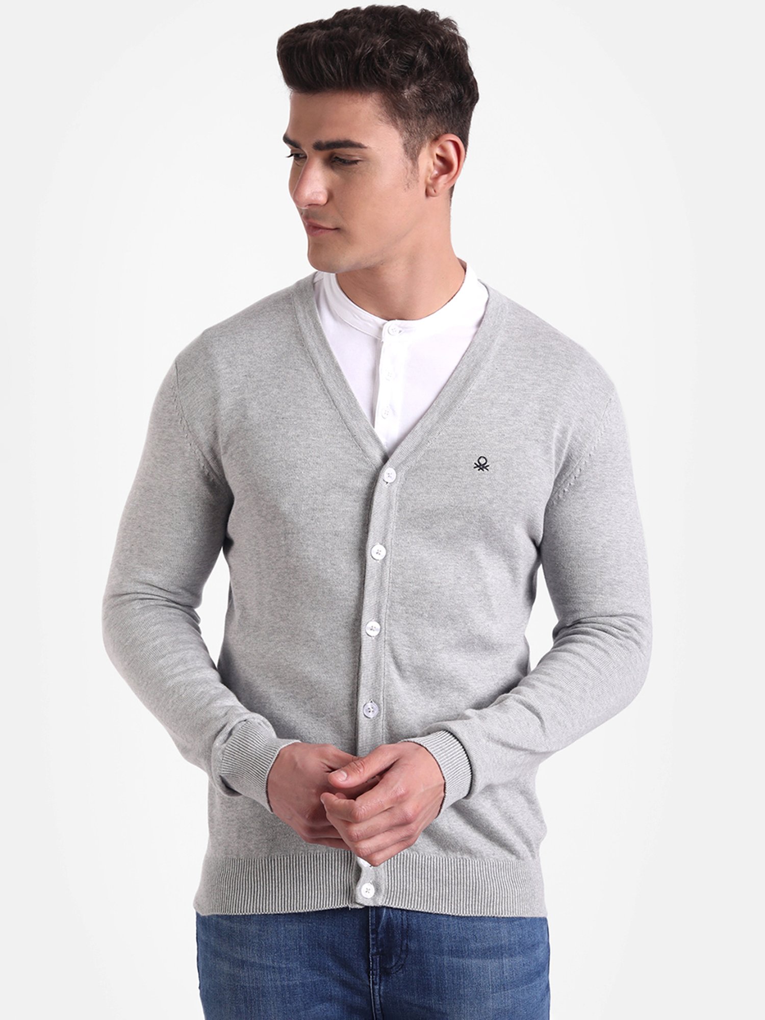United Colors of Benetton Grey V Neck Cardigan