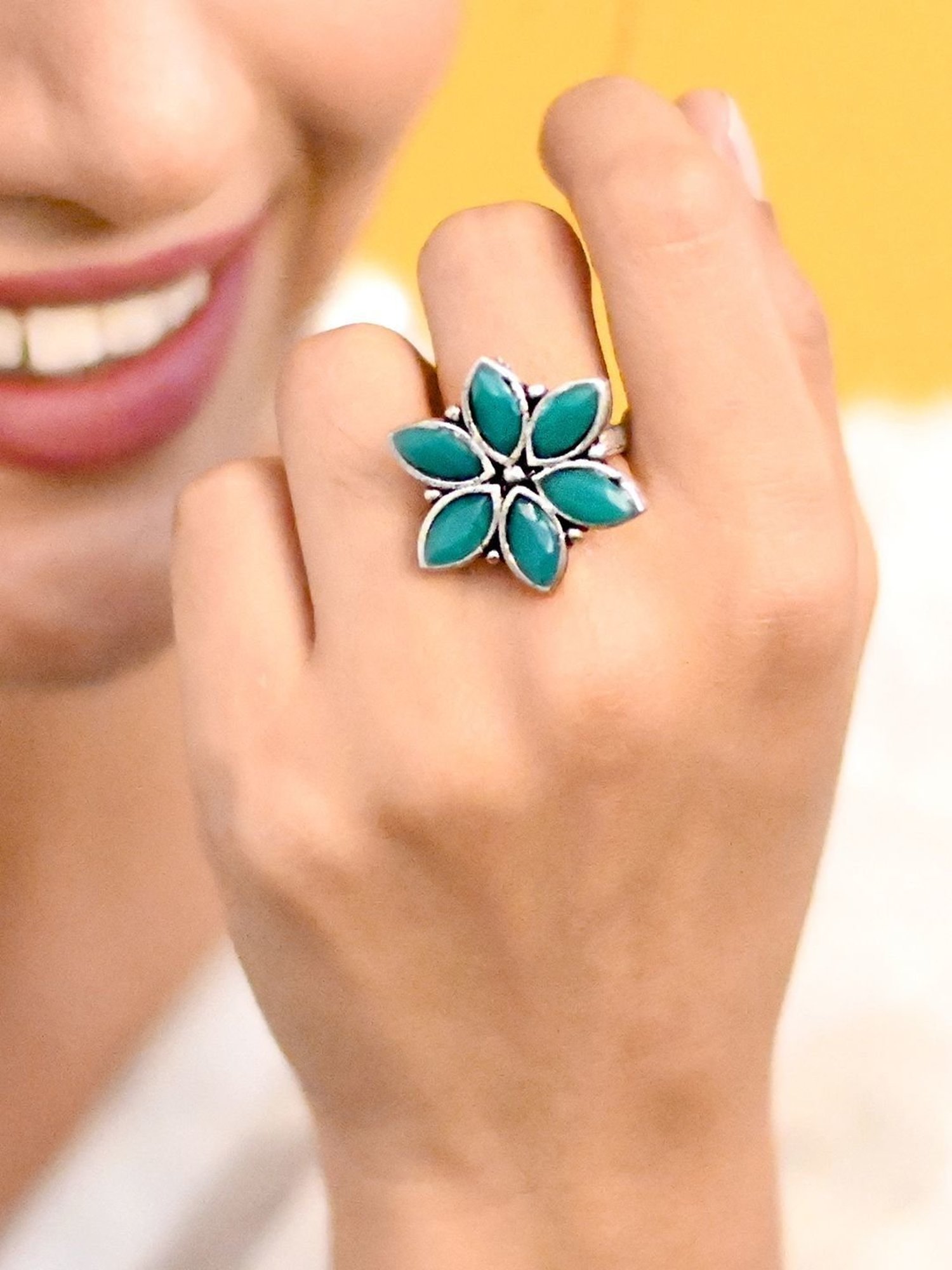 Teejh Ageless Green Stone Silver Ring