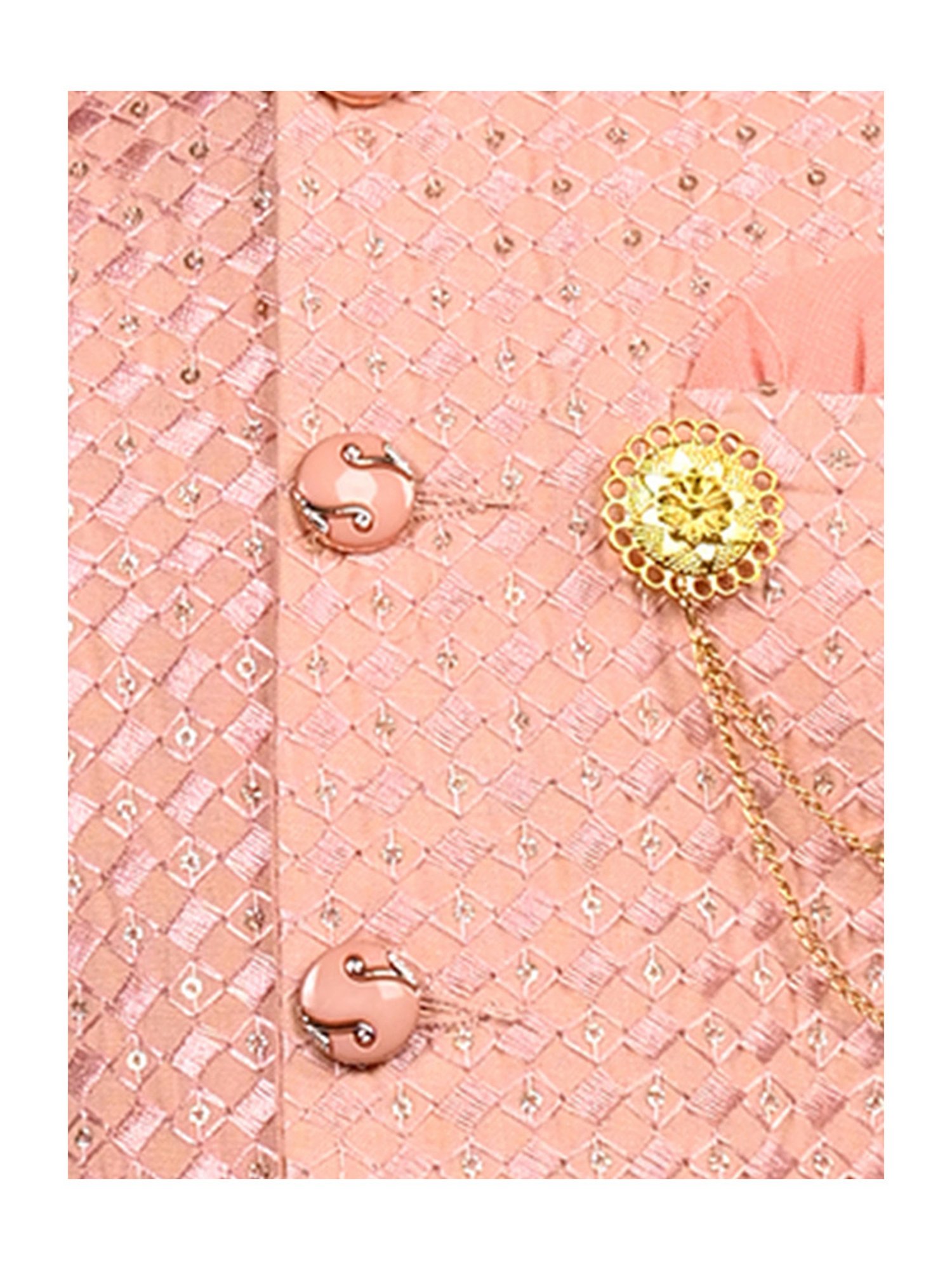 Ahhaaaa Kids Peach Embellished Full Sleeves Sherwani, Jacket & Pyjamas