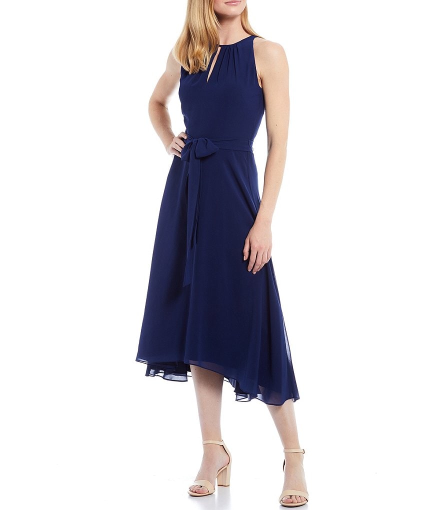 Vince Camuto Halter Bow Neck Sleeveless Midi Dress with Side Seam Pockets