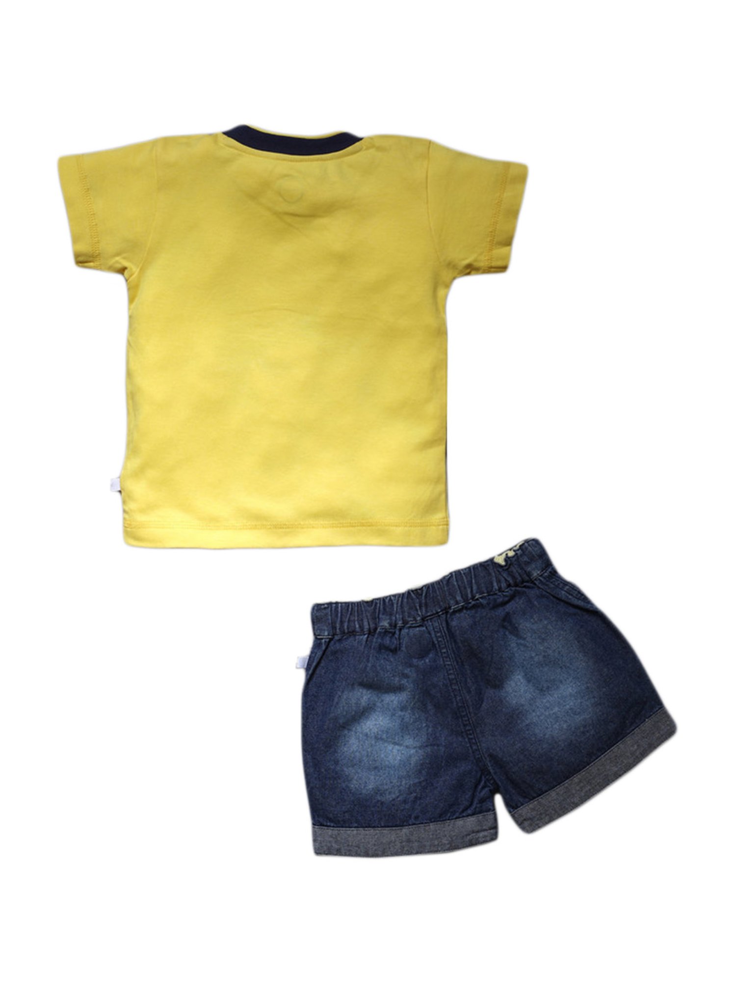 Pranava Kids Yellow & Dark Blue Cotton Patch Work T-Shirt & Shorts
