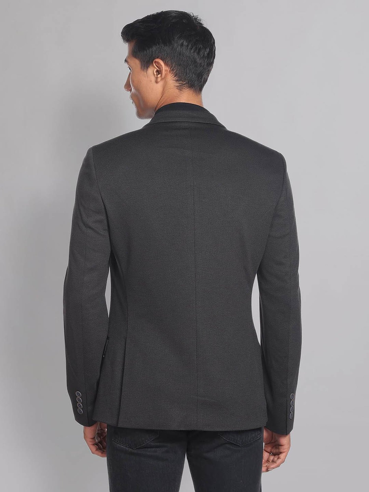 AD by Arvind Black Slim Fit Self Design Blazer