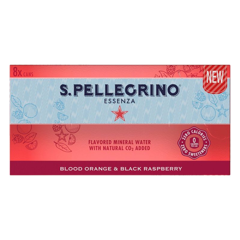 S.Pellegrino Essenza Blood Orange and Black Raspberry Sparkling Natural Mineral Water - 8pk/11.15 fl oz Cans