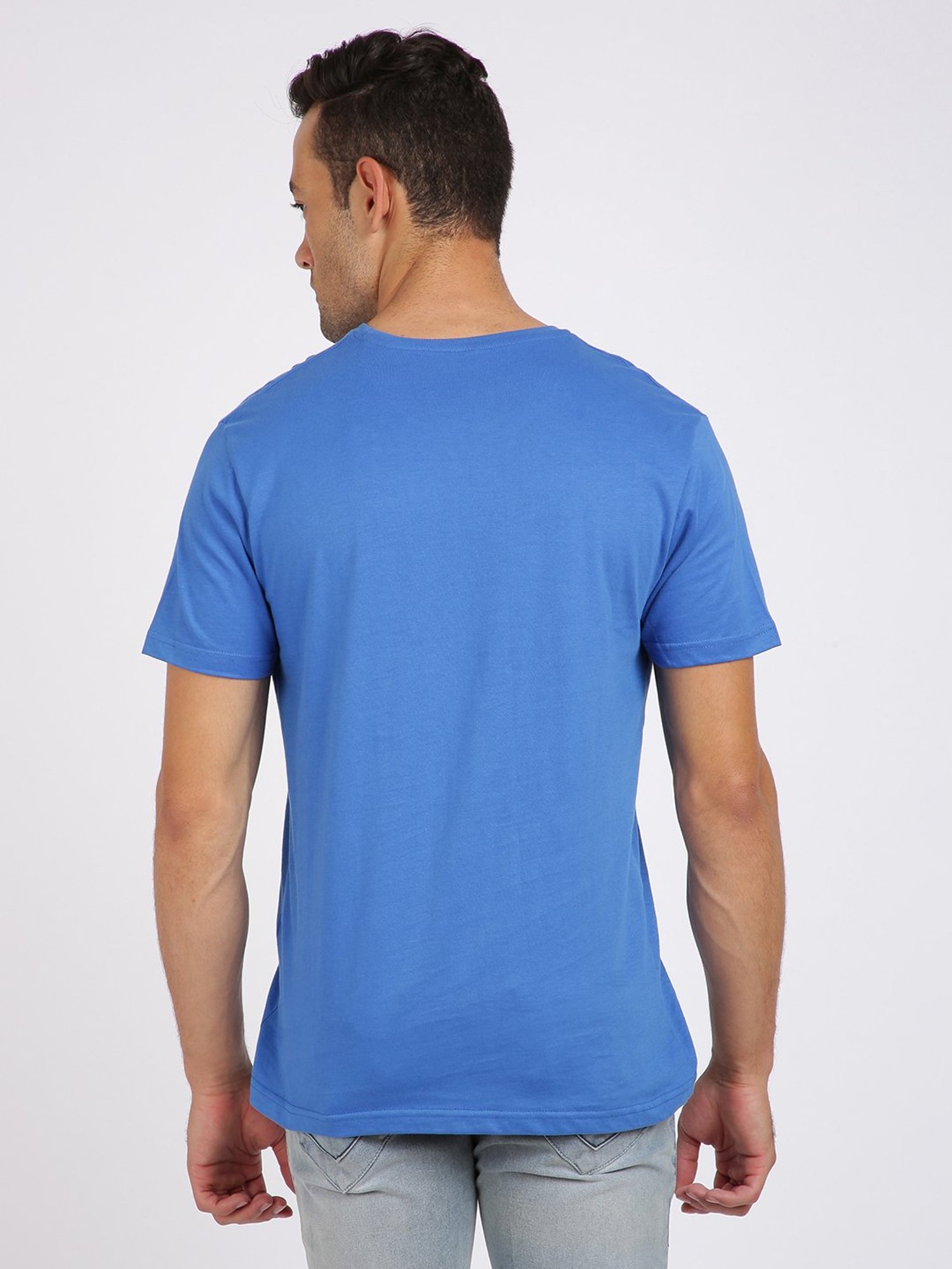 BLACK RADIO Royal Blue Slim Fit Printed Cotton Crew T-Shirt