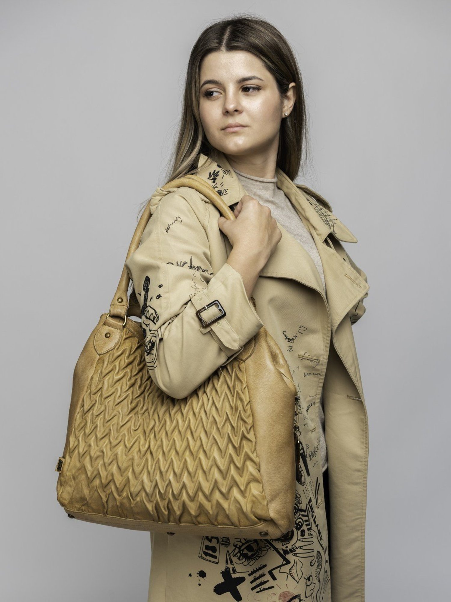 Art N Vintage Carla Mustard Yellow Leather Textured Medium Shoulder Handbag