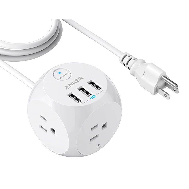 PowerPort Cube USB Power Strip with 3 Outlets and 3 USB Ports Portable Design 5 ft Extension Cord Overload Protection for iPhone XSXR Compact for Travel Cruise Ship and Office