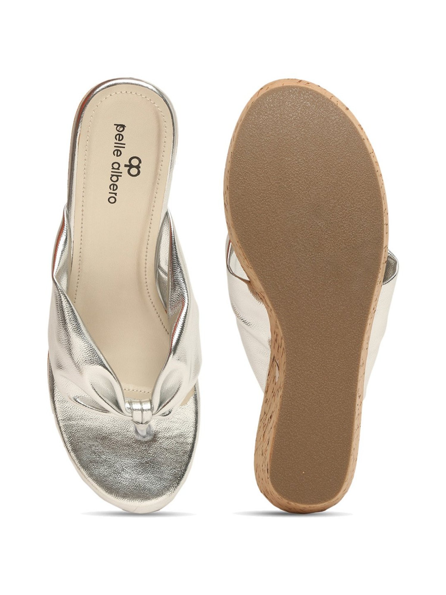 Pelle Albero Women's Silver Thong Wedges