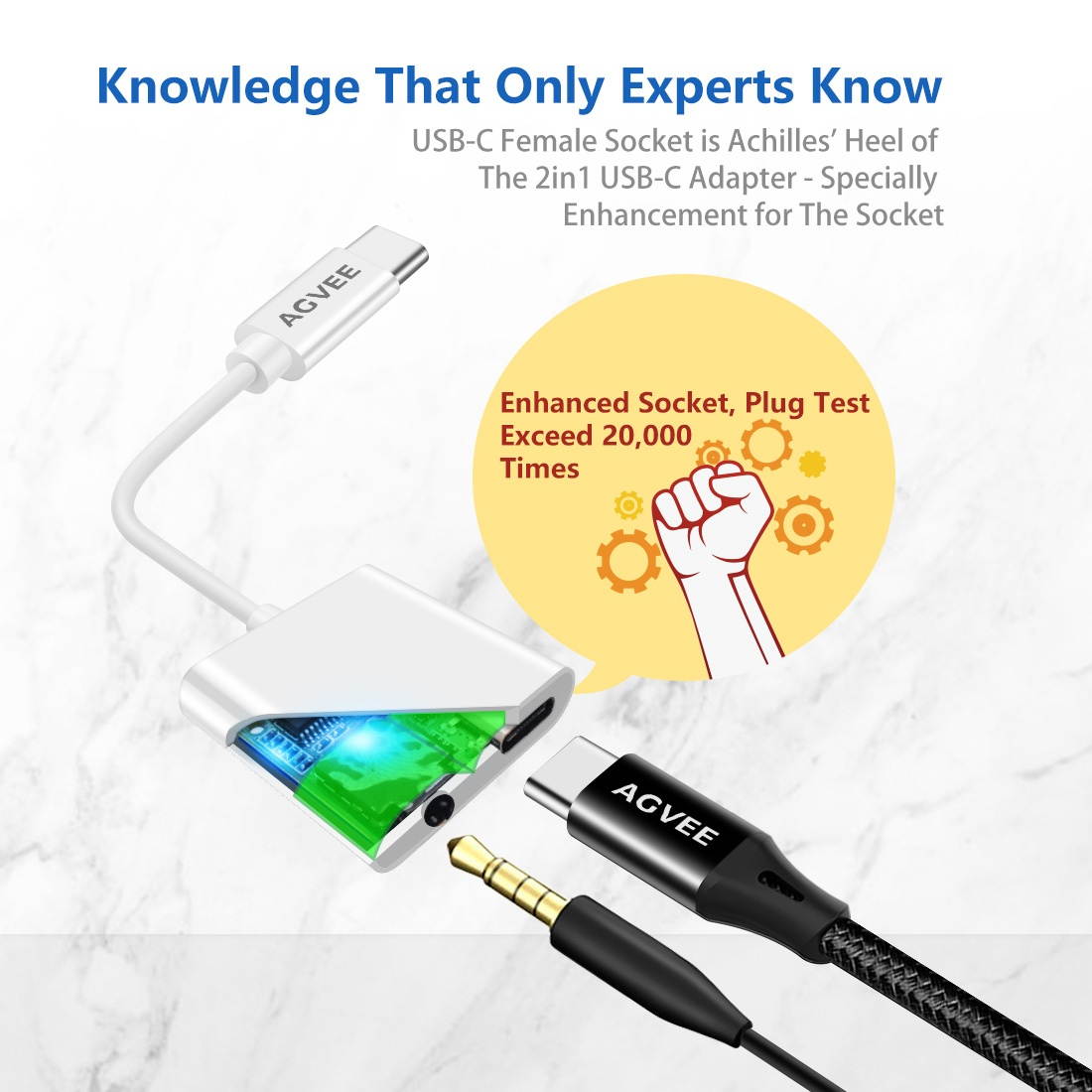 AGVEE 2-in-1 USB-C to 3.5mm Jack Microphone Headphone Adapter, Type-C Mic AUX Earbud Splitter, USBC Audio Earphone Converter, PD Charging Dongle for Samsung S21 S20 Note 20/10, iPad Pro, Pixel, White