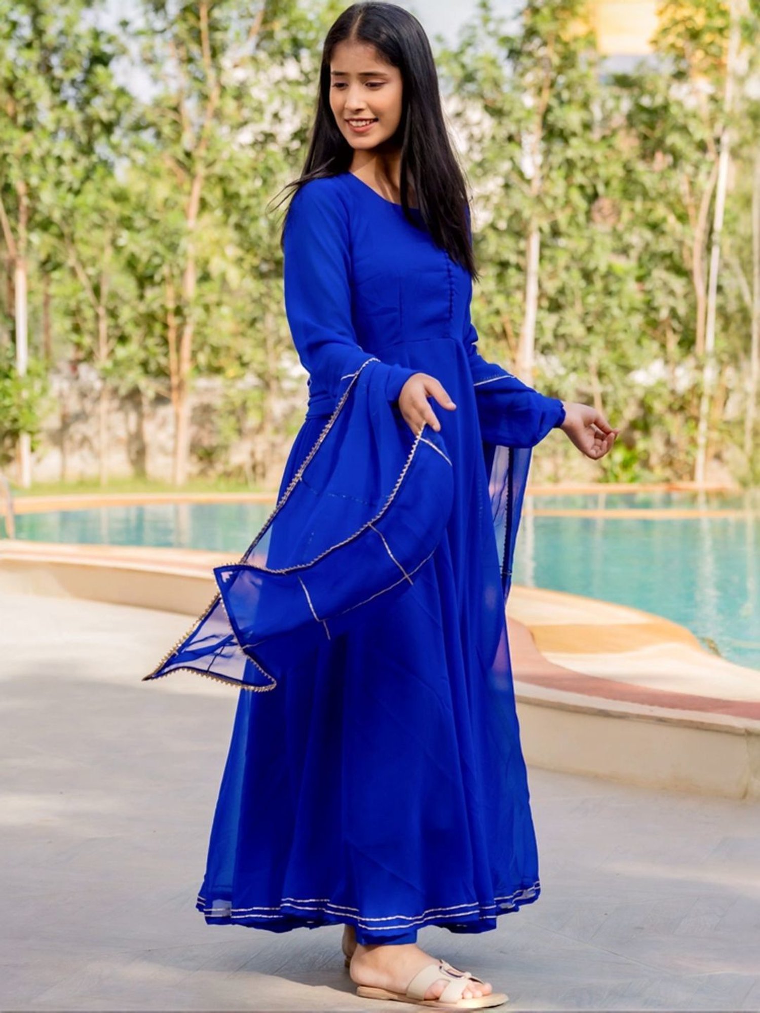 HOUSE OF JAMOTI Blue Regular Fit Kurta Pant Set With Dupatta