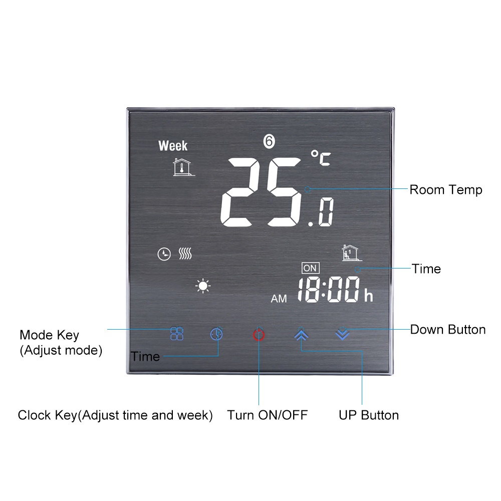 5A Water Heating Thermostat with Touchscreen LCD Display Weekly Programmable Energy Saving Temperature Controller