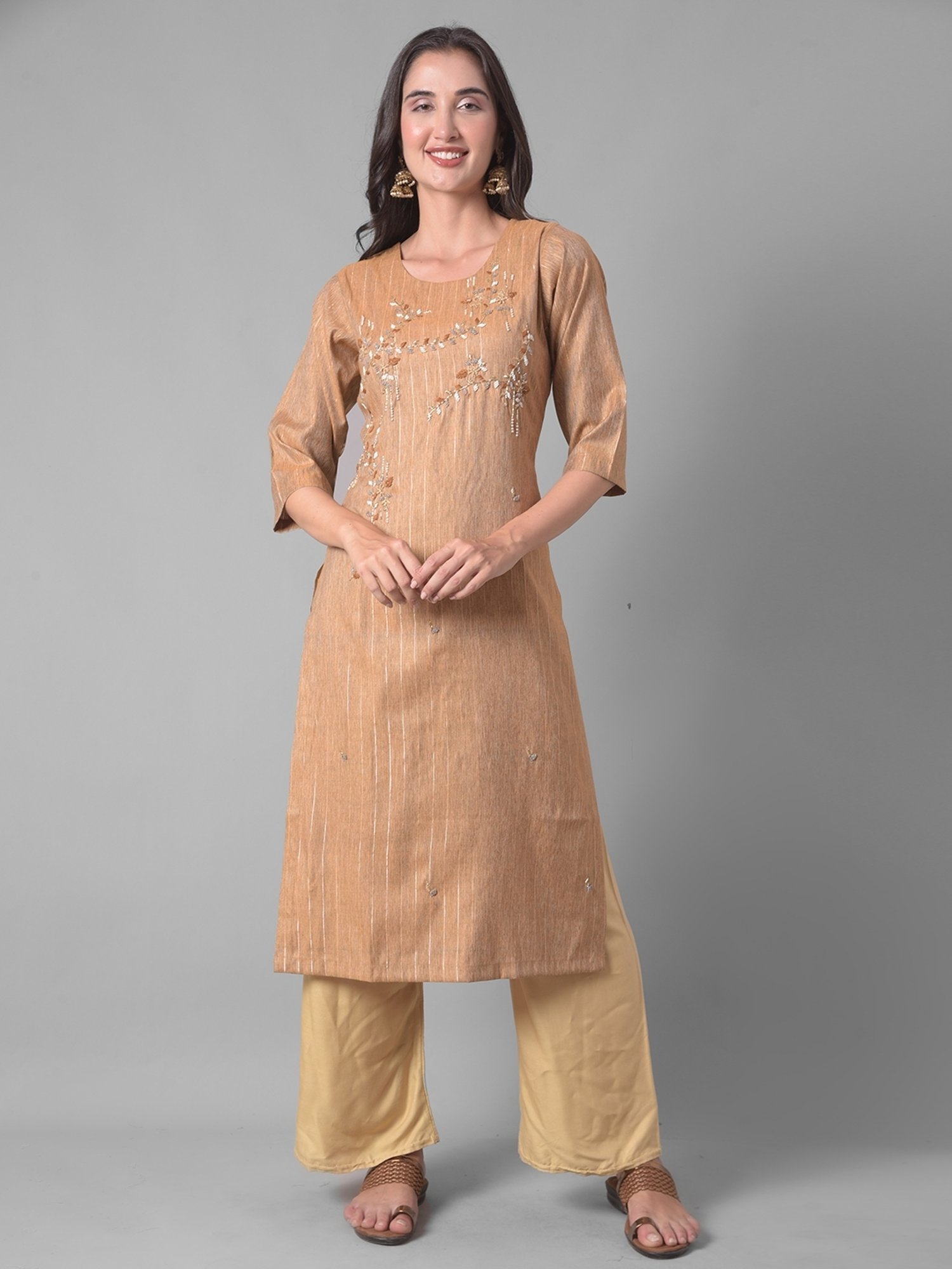 Dollar Missy Beige Embroidered Straight Kurta