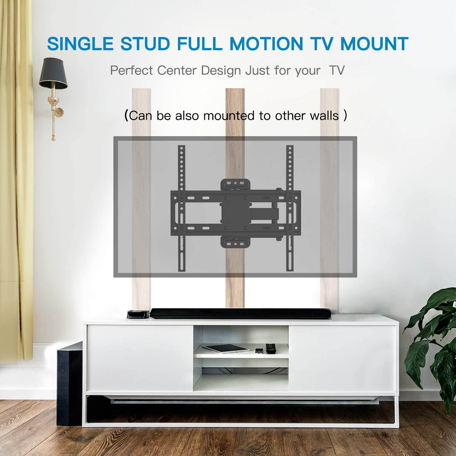 PERLESMITH TV Wall Mount Bracket Full Motion Single Articulating Arm for Most 32-55 inch LED, LCD, OLED, Flat Screen, Plasma TVs with Tilt, Swivel and Rotation Up to 77lbs VESA 400x400mm