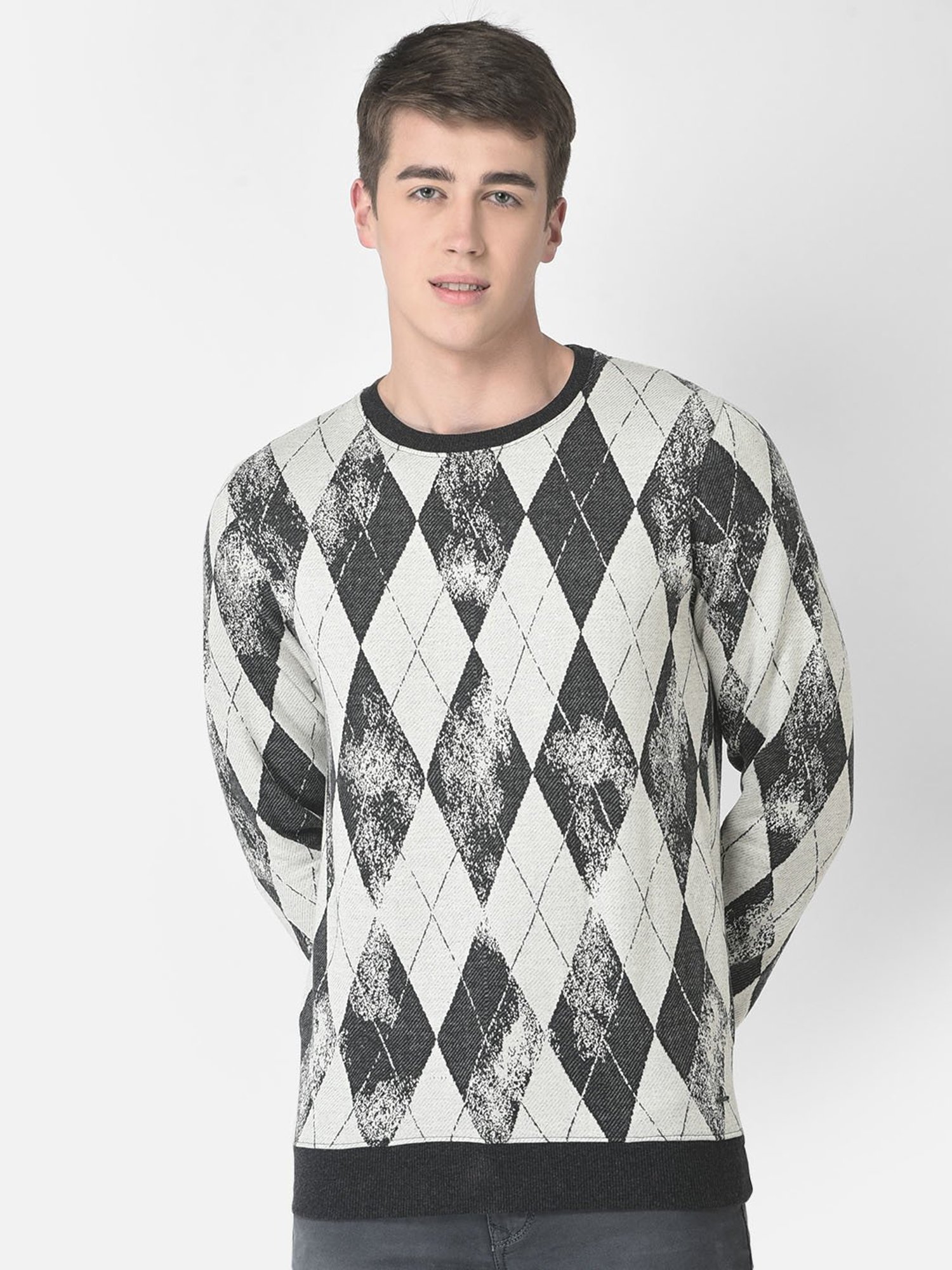 Crimsoune Club Grey Regular Fit Geometric Print Sweatshirt