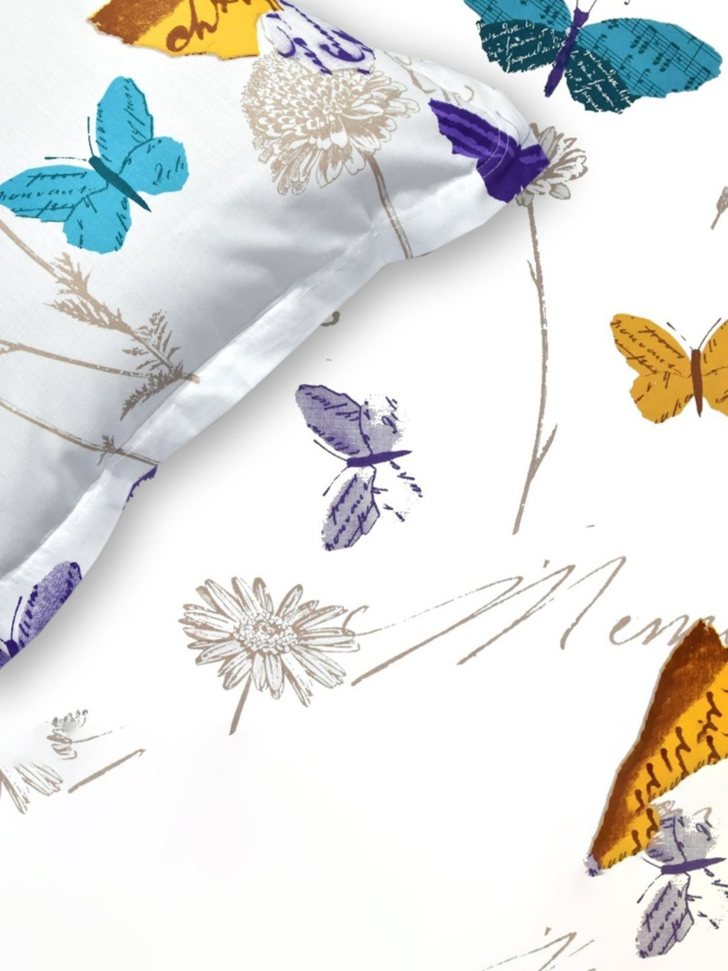 Haus & Kinder French Riviera Printed Blue 186 TC Cotton Bed Sheet with 2 Pillow Covers