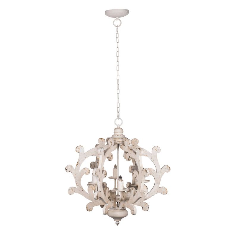 Country Carved Chandelier Vintage White - A&B Home