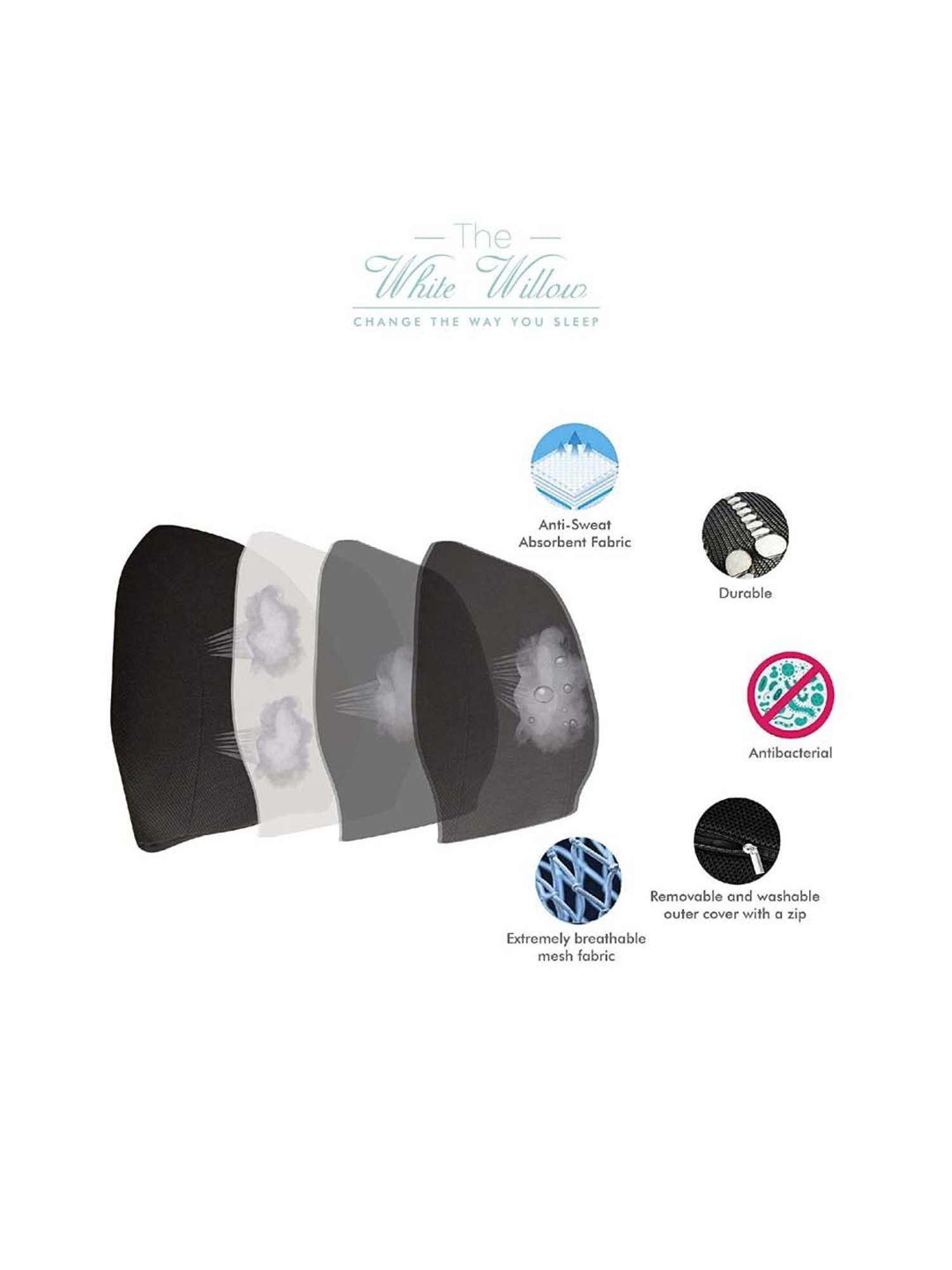 The White Willow Black Back Support Cushion - Set of 1