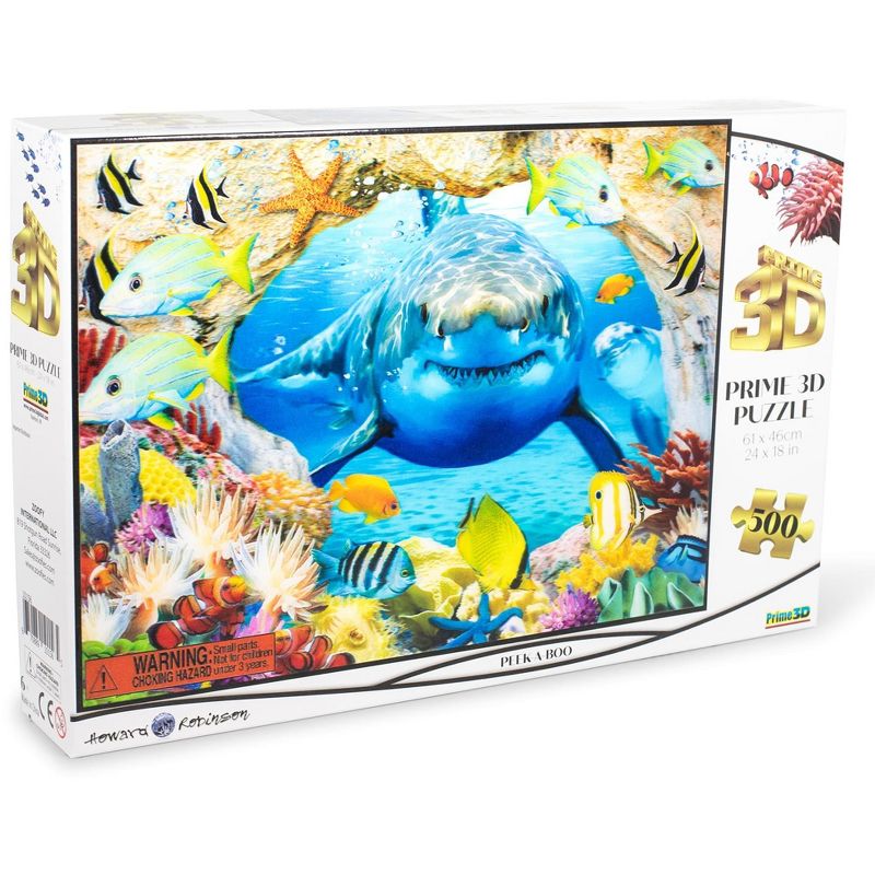 The Zoofy Group LLC Peek-A Boo Shark in the Deep Blue Sea Super 3D 500 Piece Jigsaw Puzzle