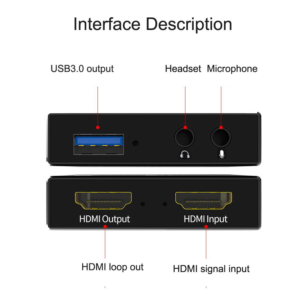 4K HDMI Video Capture Card USB3.0 1080p 60Hz Capture Card Screen Dongle Game Streaming Live Broadcasts Video Recording With Video HDMI Loop Out Audio Microphone Input For Linux Mac OS Windows PS4
