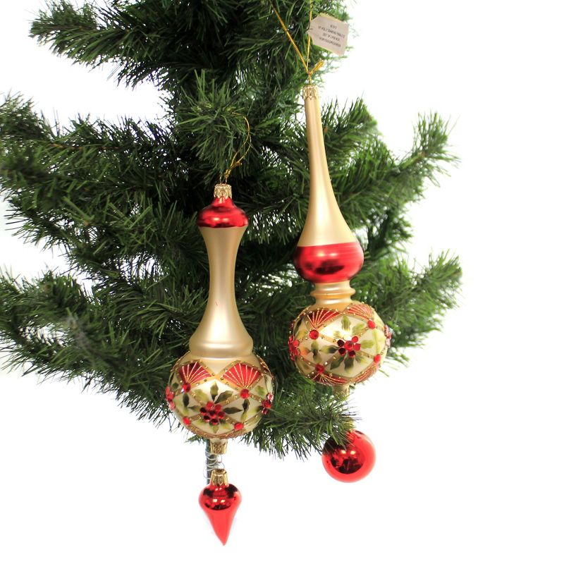 Christina's World 11.0" Set Of 2 Holly Diamonds Christmas Drop Leaves  -  Tree Ornaments