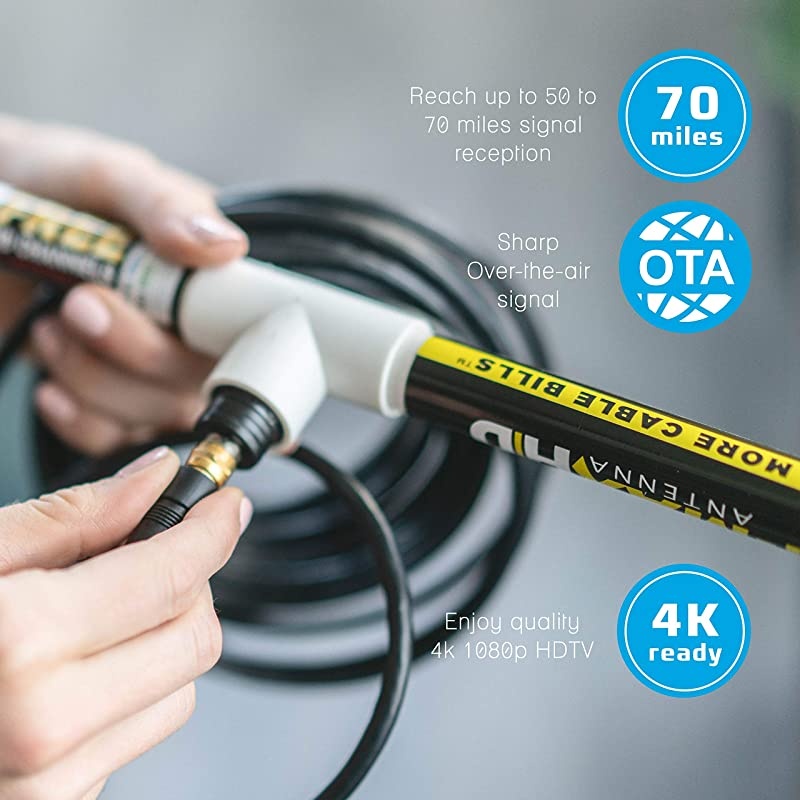 Stick Digital TV Antenna 1080p Antenna TV Digital HD Indoor or Outdoor Signals with 50 to 80 Mile Range with 16ft Long Wire HDTV Antenna Long Range Clear TV Antenna as Seen on Television