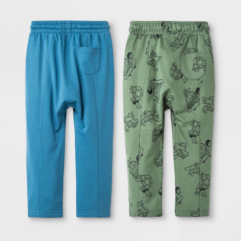 Toddler Boys' 2pk French Terry Slouch Fit Printed Jogger Pants - Cat & Jack™ Olive/Turquoise 12M