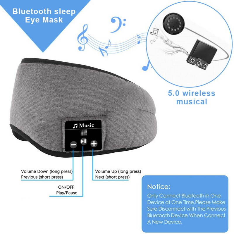 Bobora Sleep Headphones Bluetooth 5.0 Eye Mask For Men Women Noise Cancelling Sleeping Mask With Adjustable Strap Blue