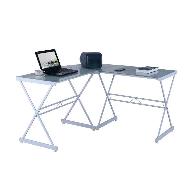L Shaped Glass Computer Desk White - Techni Mobili