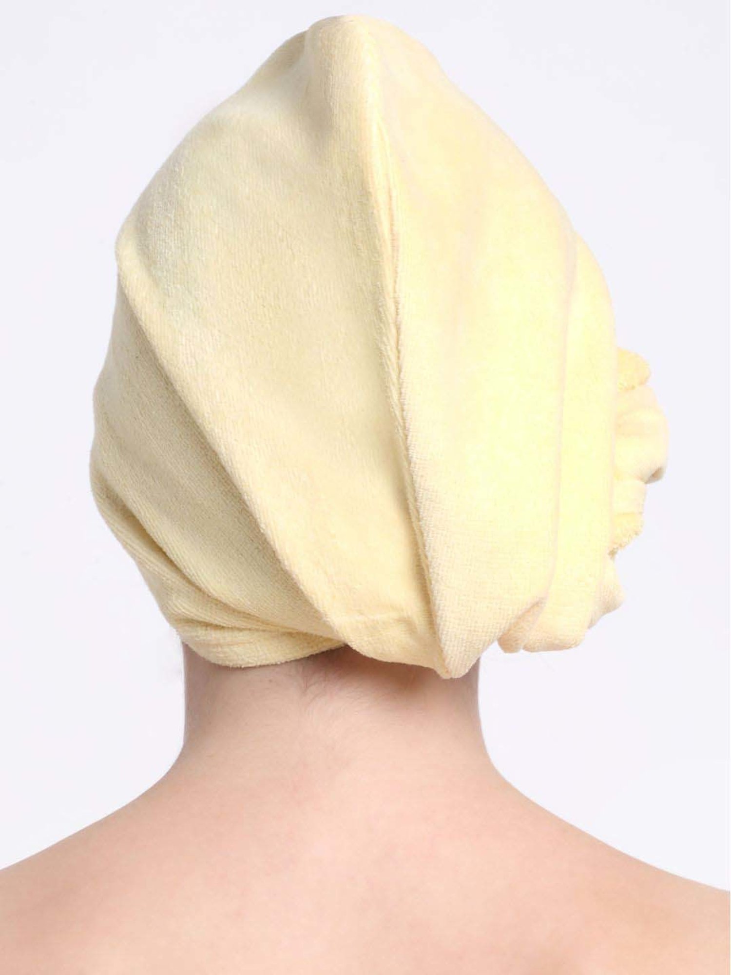 Creeva Luxury Lemon Yellow Cotton 380 GSM Hair Wrap - Set of 2