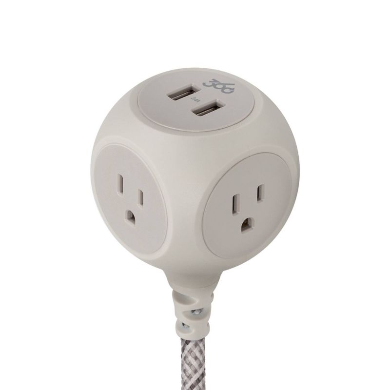 360 Electrical 6' French Gray Habitat Braided Extension Cord with Dual USB Ports