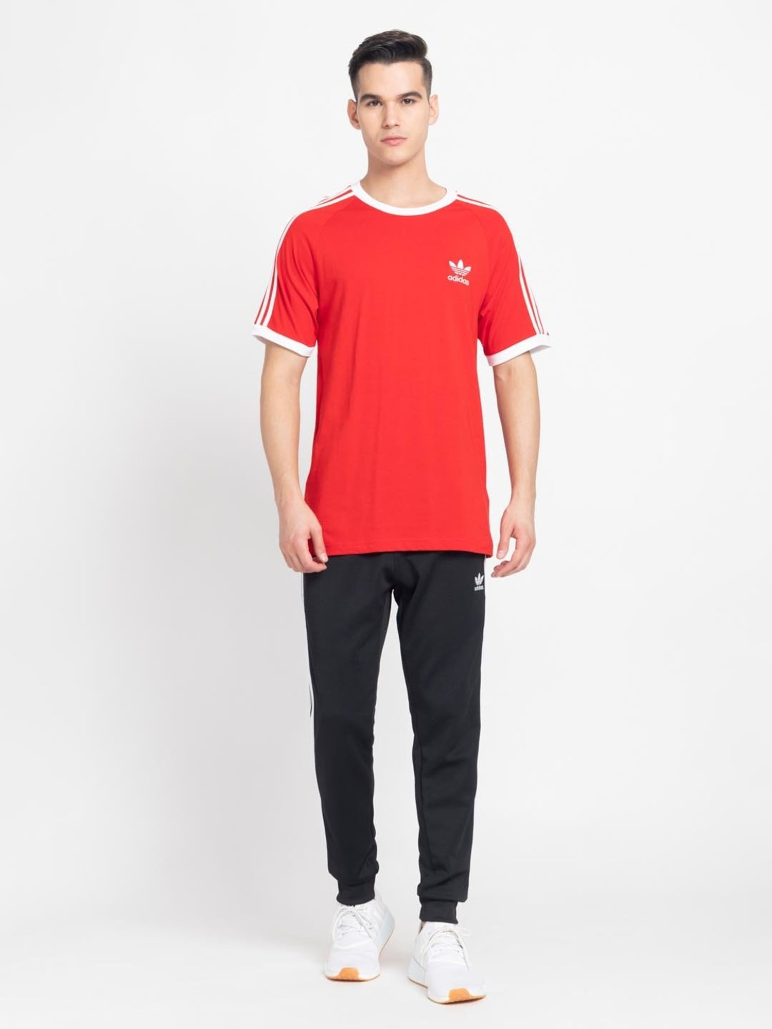 Adidas Originals Red Regular Fit Striped T-Shirt