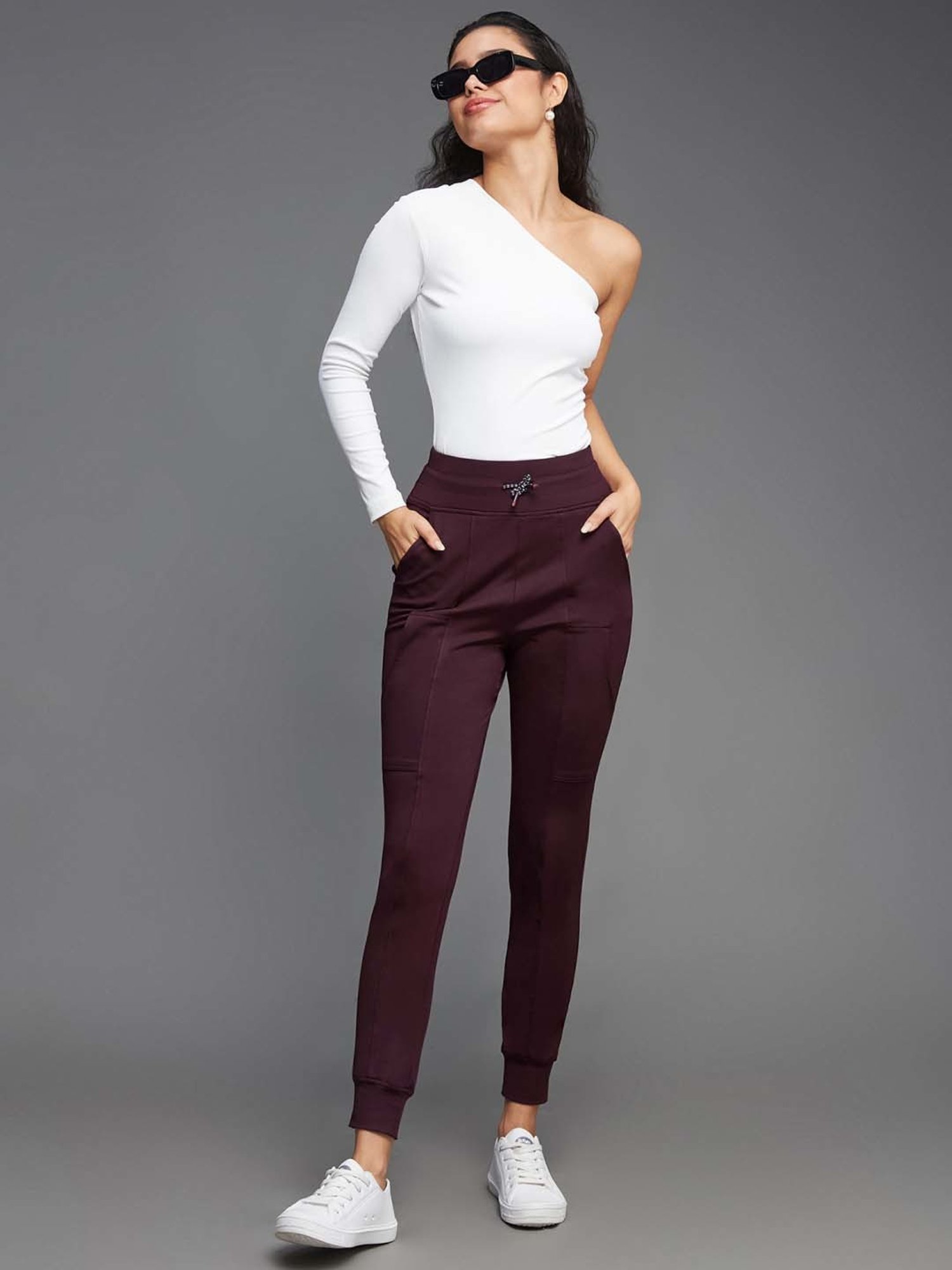 Miss Chase Maroon Mid Rise Joggers