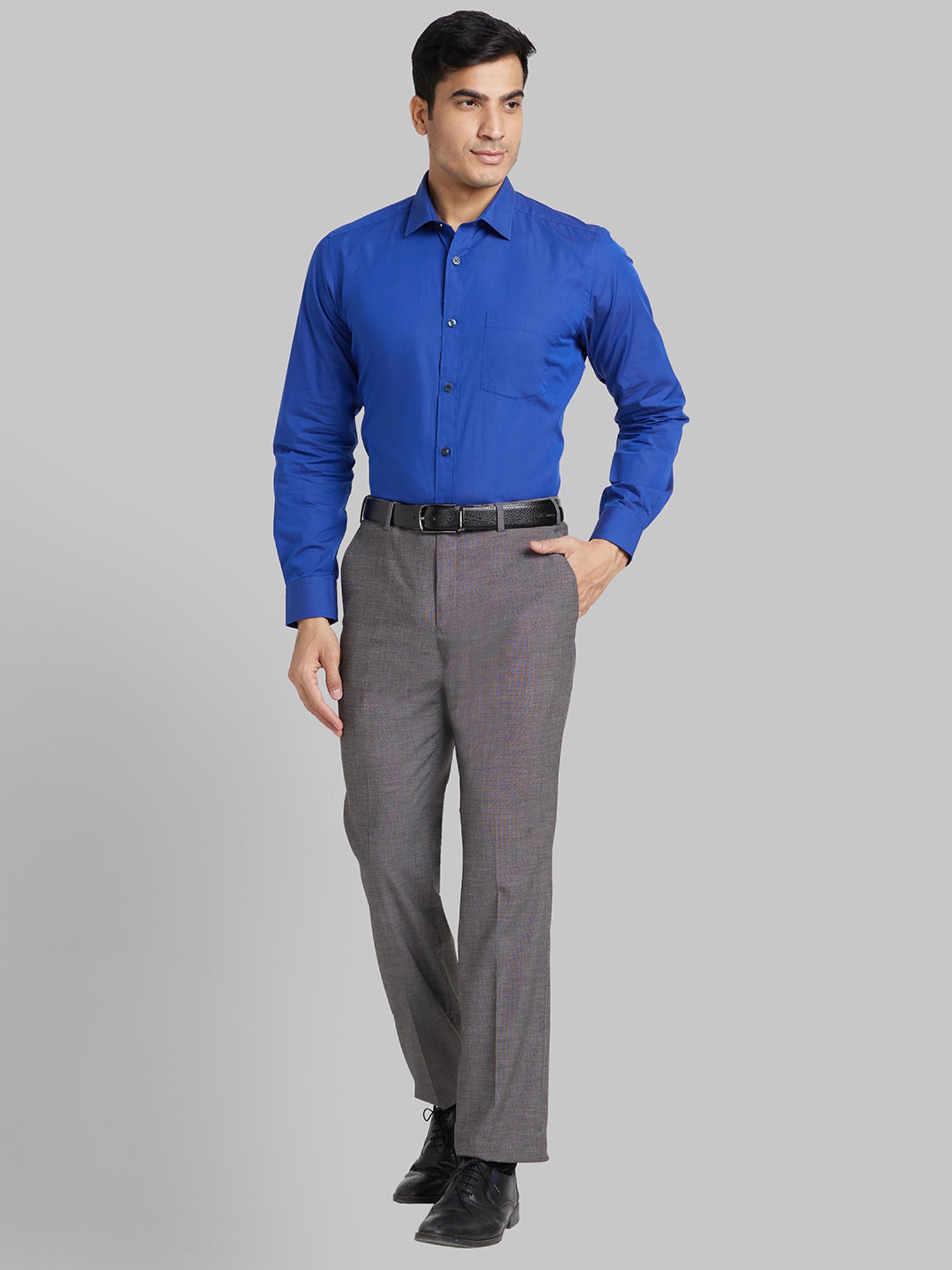 Park Avenue Grey Regular Fit Self Pattern Trousers