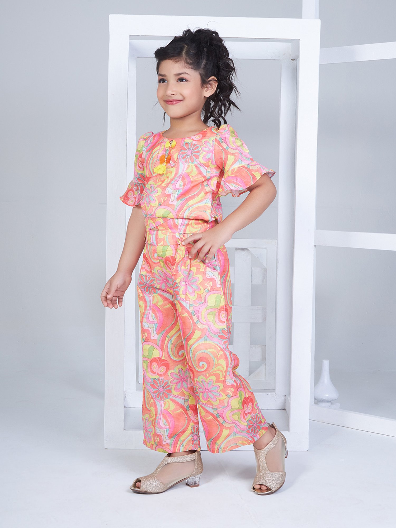 Peppermint Kids Purple & White Floral Print Top with Culottes