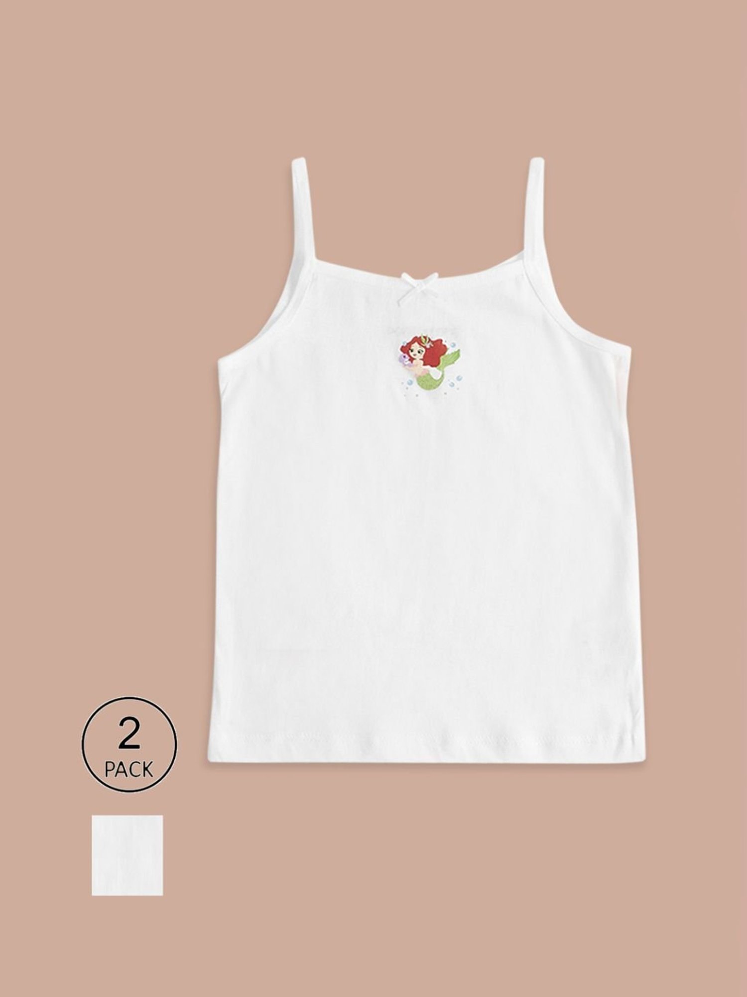 Pantaloons Junior White Cotton Regular Fit Camisole (Pack of 2)