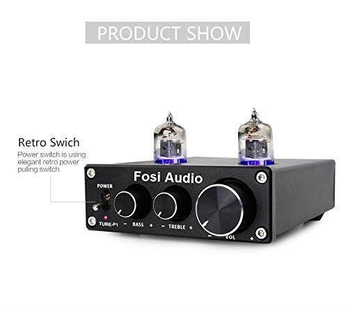 Fosi Audio P1 Tube Pre-Amplifier Mini Hi-Fi Stereo Buffer Preamp 6J1 Valve & Vacuum Pre-amp with Treble & Bass Tone Control for Home Theater System