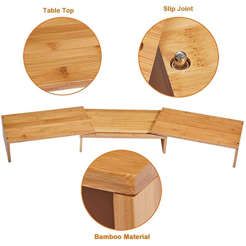 Bamboo Dual Monitor Stand Riser with Length and Angle Adjustable 3 Shelf Multifunctional Screen Desktop Organizer for Laptop Computer TV PC Printer Multi Media SpeakerBurlywood