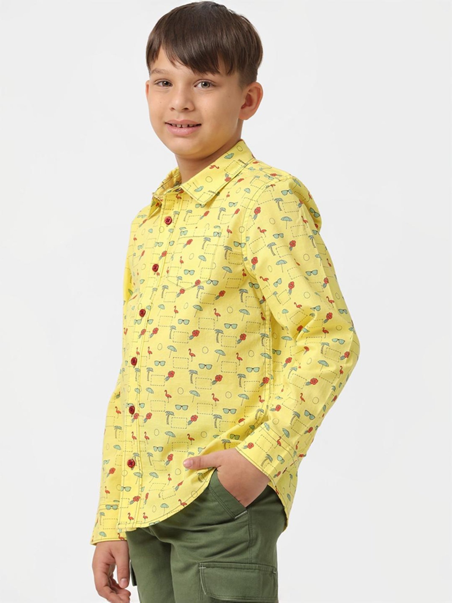 Kate & Oscar Kids Yellow Cotton Printed Full Sleeves Shirt