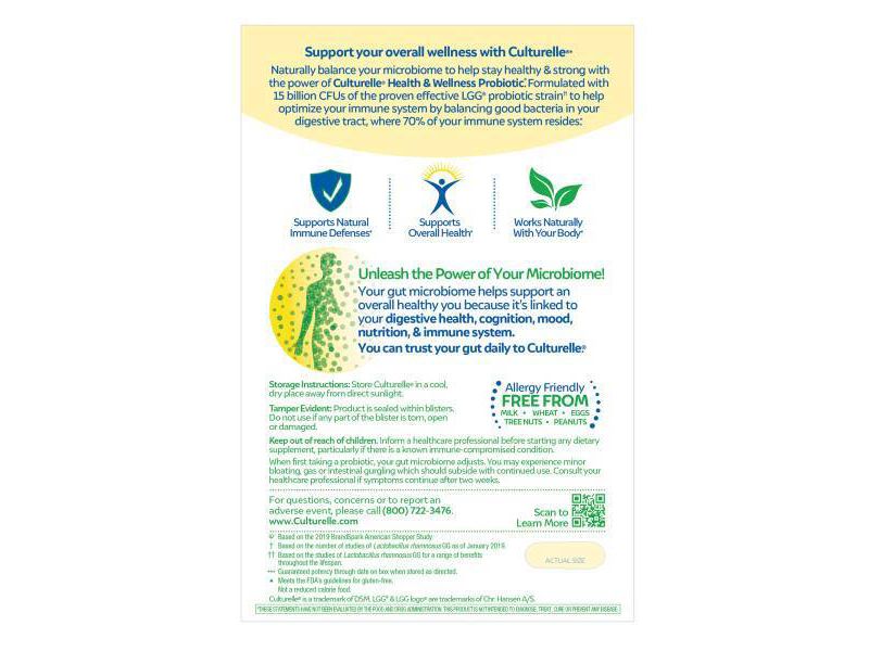 Culturelle Health & Wellness Daily Immune Support Probiotic Vegetarian Dietary Supplement Capsules for Women and Men - 30ct