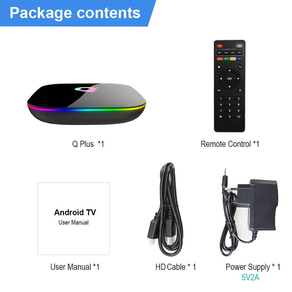 Q Plus TV Box Android 9.0 4GB/64GB 6K H.265 4-Core Media Player WiFi Set Top Box