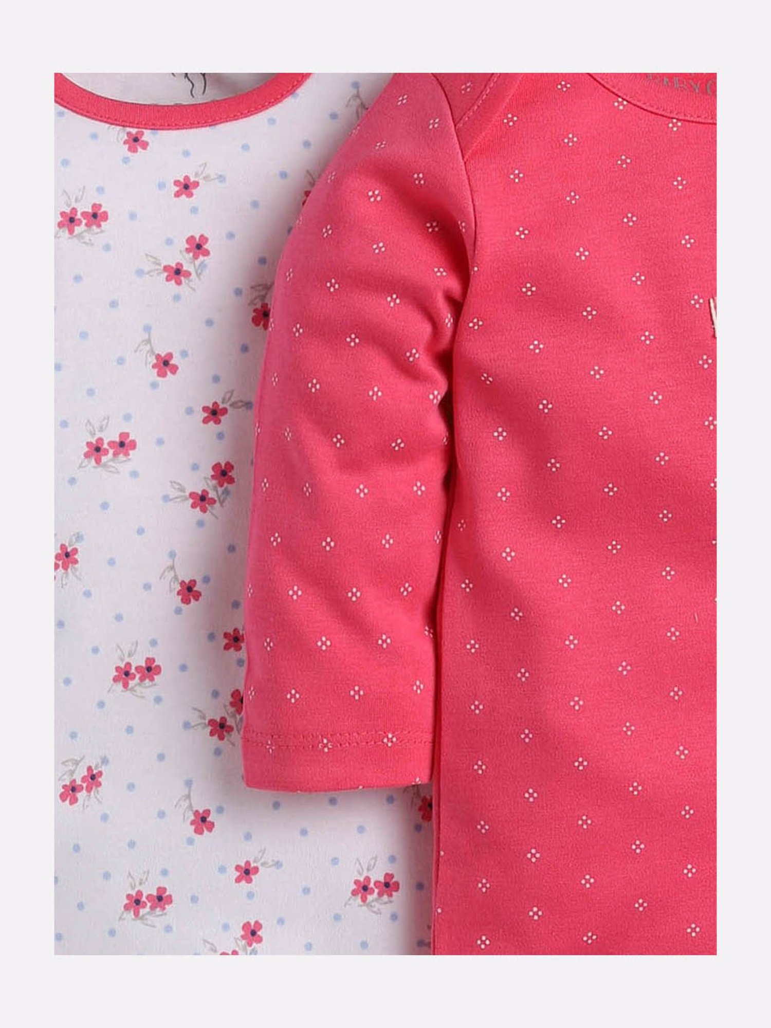 Baby Go Kids Fuchsia & White Printed Onesie (Pack Of 2)