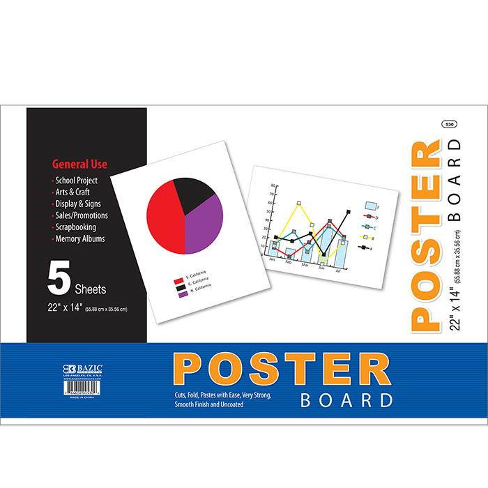 Bazic 530- 48 22 in. x 14 in. White Poster Board- Pack of 48