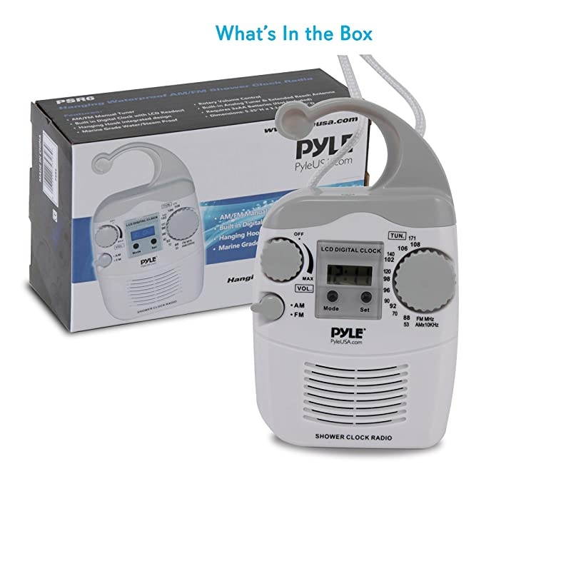 Hanging Waterproof Shower Clock Radio Wireless Mini Portable Waterproof Battery Operated Shower Radio Speaker w Digital Clock LCD Screen for Home Beach Hot Tub Bathroom Outdoor  PSR6