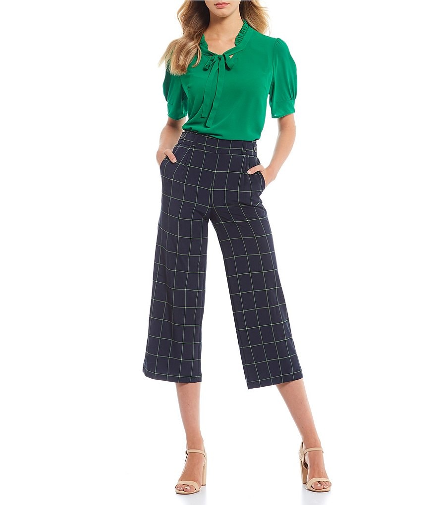 CeCe Puff Sleeve Ruffled Tie V-Neck Blouse